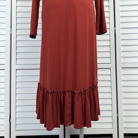 New Stevie‎ Hender Brick Red Tiered Maxi Dress Long Sleeve Stretch Knit Size M - Picture 6 of 8